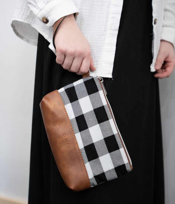 Plaid and Leather Clutch